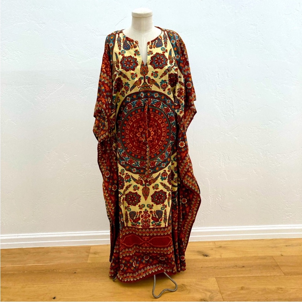 Bohemian Red and Cream Paisley Kaftan Dress